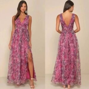 Lulu's Elegant Pink Floral Maxi Dress NWT